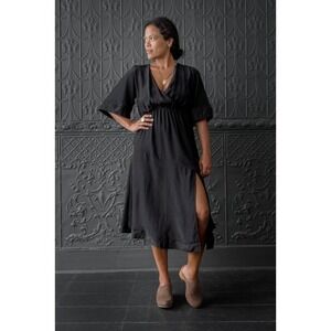$358 Natalie Martin Coco Silk Dress size XS Black Midi Lightweight Minimal NWT